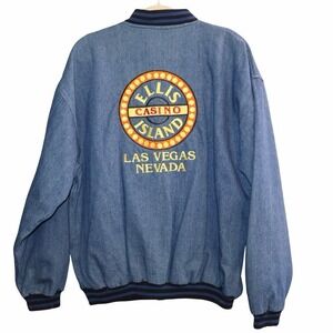 Vintage 80/90s Denim Bomber Ellis Island Casino Las Vegas Flannel Lining XL